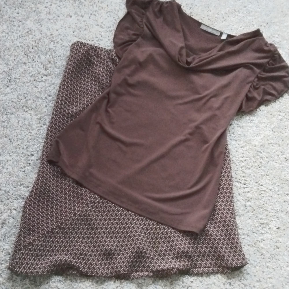 Brown skirt size 10 & Ruffle scoop neck top size L Business casual